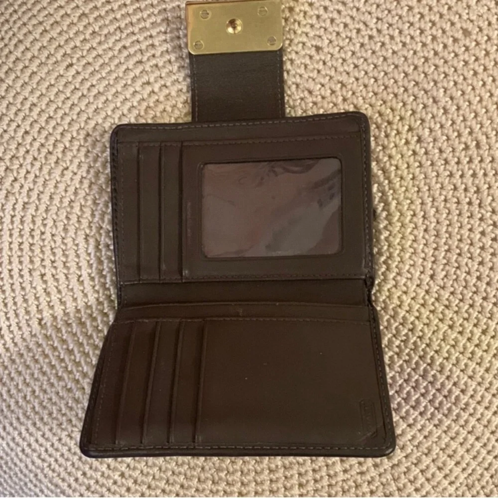 Coach Signature Brown and Tan Wallet with Gold Clasp - Picture 6 of 9